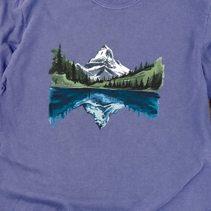 Painted Mountain Lake Reflection Cotton Long Sleeve