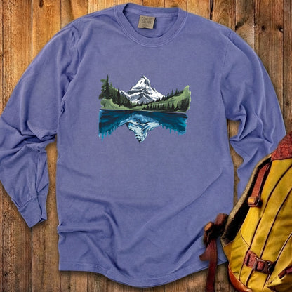 Painted Mountain Lake Reflection Cotton Long Sleeve