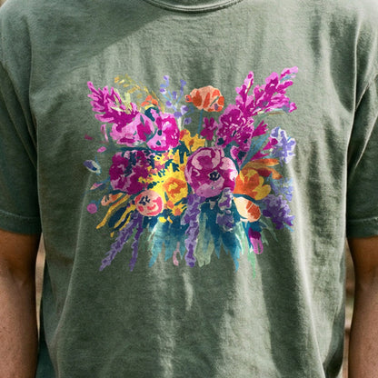 Painted Wildflower Bouquet Cotton T-Shirt