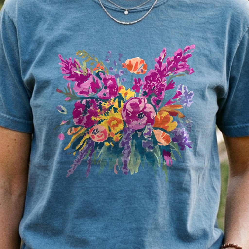 Painted Wildflower Bouquet Cotton T-Shirt
