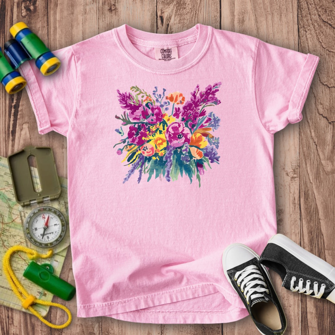 Painted Wildflower Bouquet Kids Cotton T-Shirt