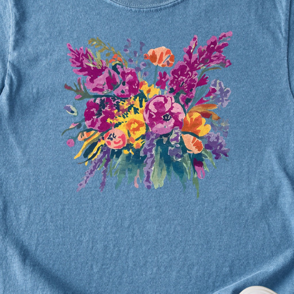 Painted Wildflower Bouquet Kids Cotton T-Shirt