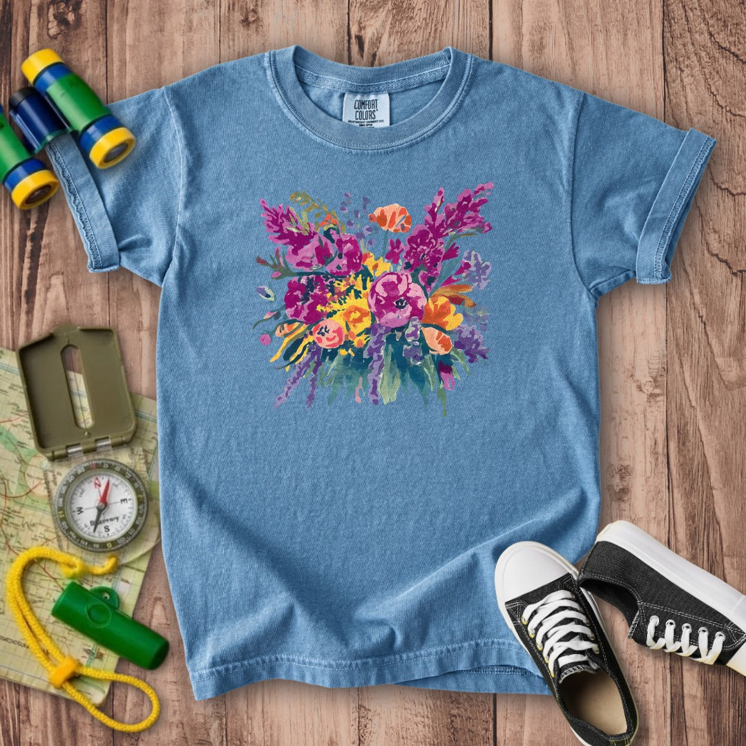 Painted Wildflower Bouquet Kids Cotton T-Shirt