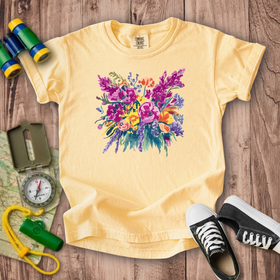 Painted Wildflower Bouquet Kids Cotton T-Shirt