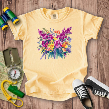 Painted Wildflower Bouquet Kids Cotton T-Shirt