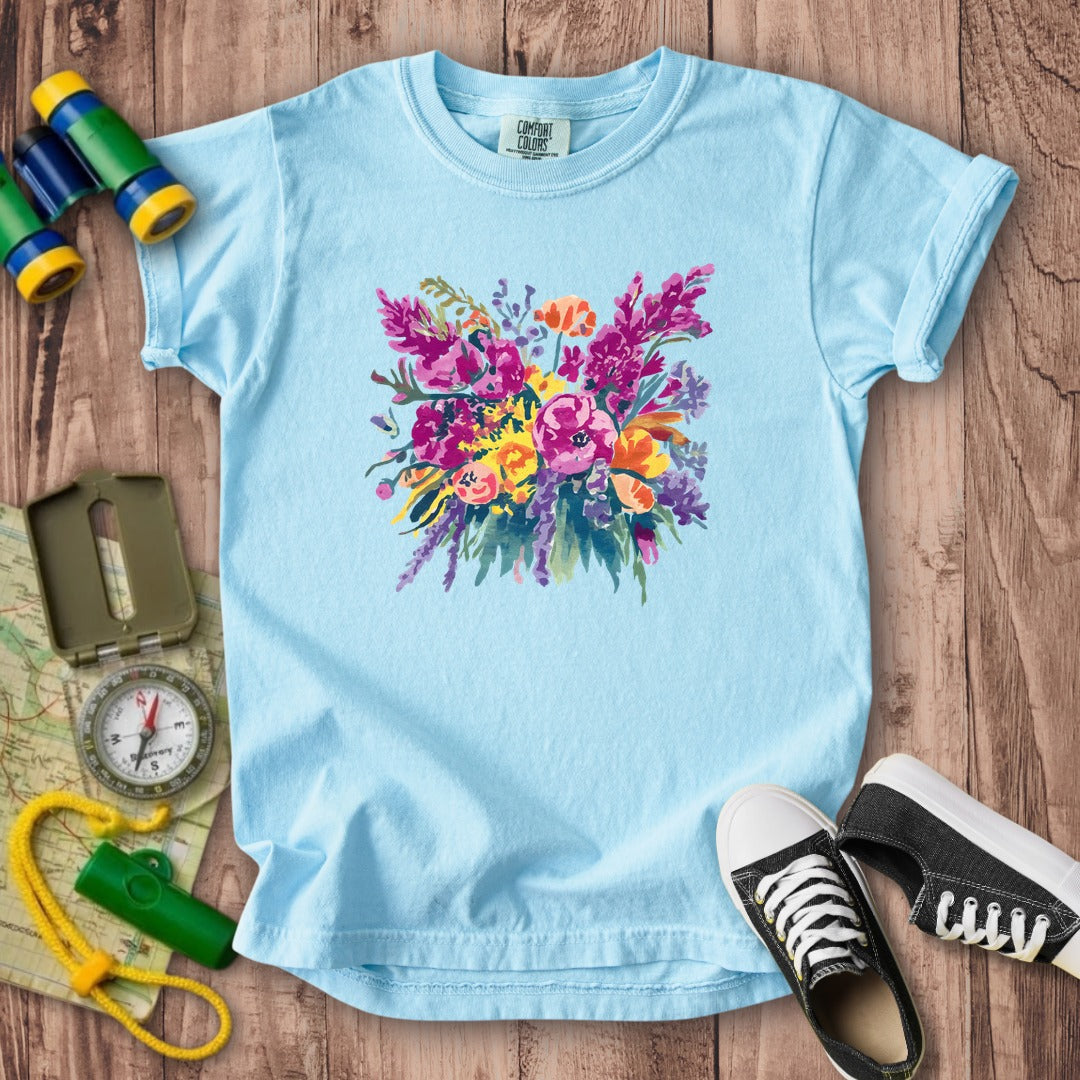 Painted Wildflower Bouquet Kids Cotton T-Shirt