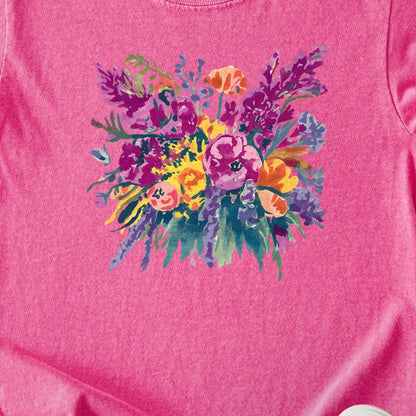 Painted Wildflower Bouquet Kids Cotton T-Shirt