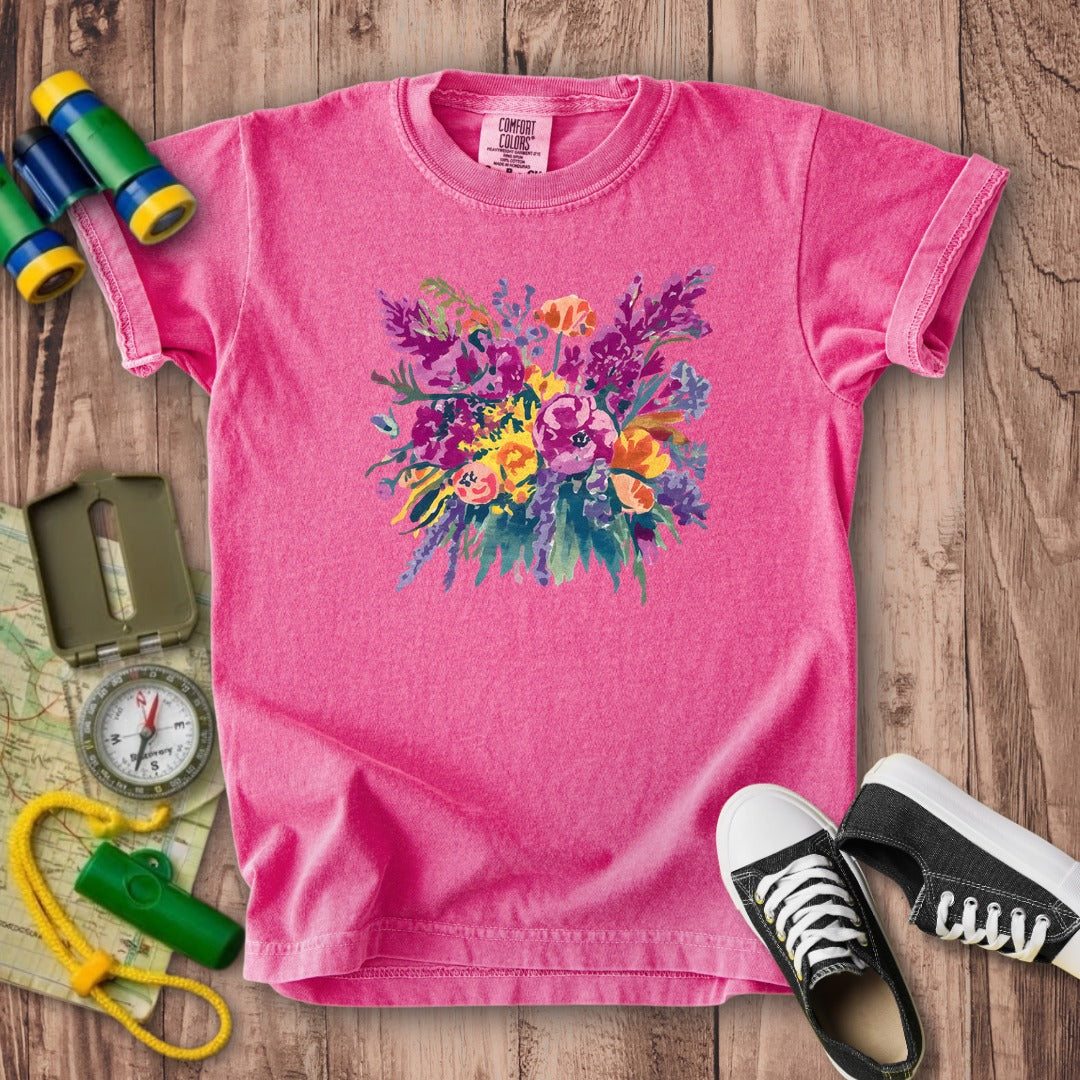Painted Wildflower Bouquet Kids Cotton T-Shirt