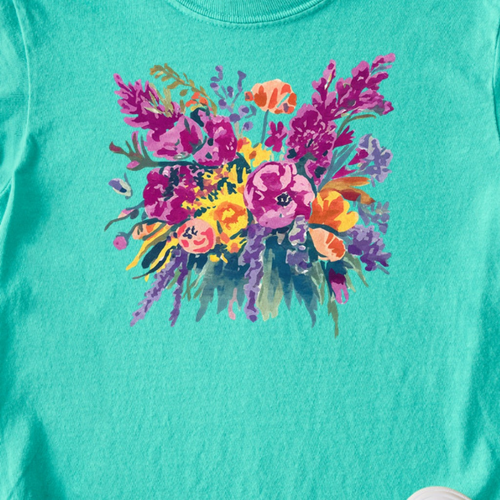 Painted Wildflower Bouquet Kids Cotton T-Shirt