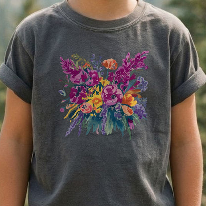 Painted Wildflower Bouquet Kids Cotton T-Shirt