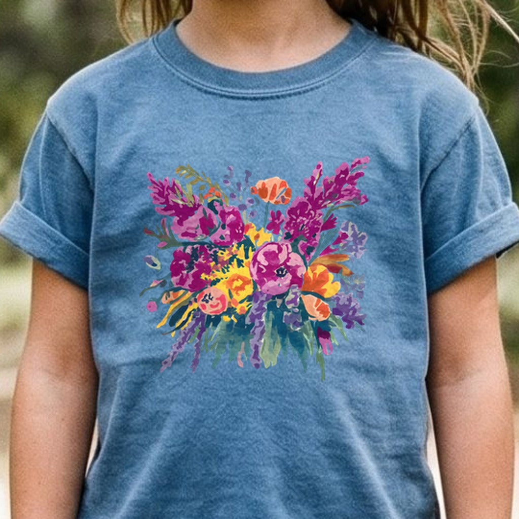 Painted Wildflower Bouquet Kids Cotton T-Shirt
