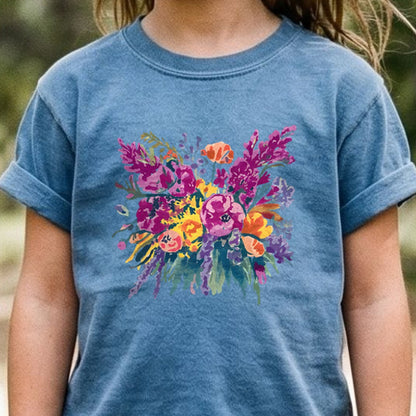 Painted Wildflower Bouquet Kids Cotton T-Shirt