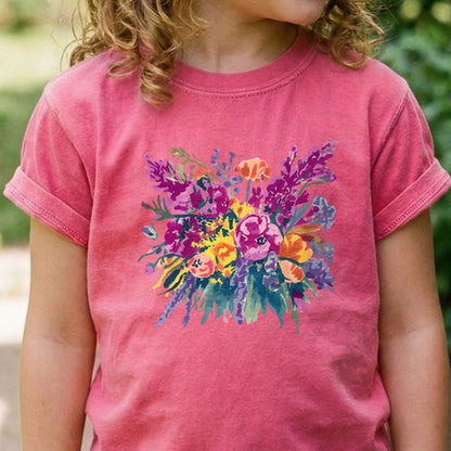 Painted Wildflower Bouquet Kids Cotton T-Shirt