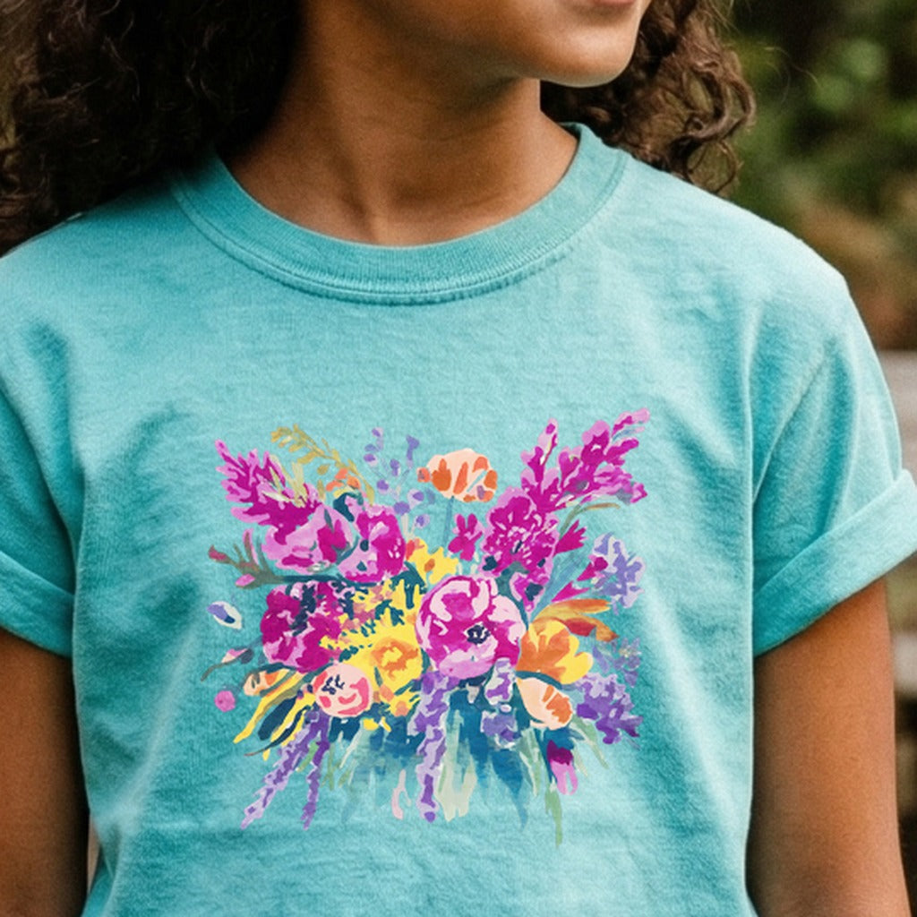 Painted Wildflower Bouquet Kids Cotton T-Shirt