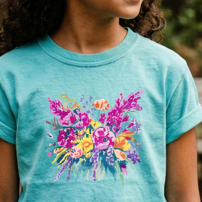 Painted Wildflower Bouquet Kids Cotton T-Shirt