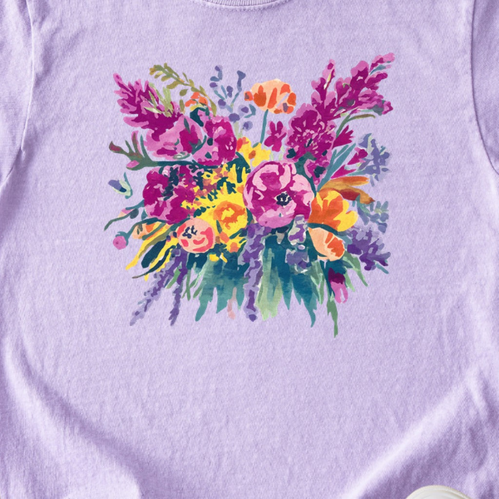 Painted Wildflower Bouquet Kids Cotton T-Shirt