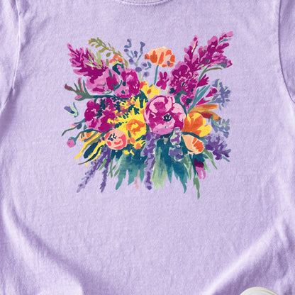 Painted Wildflower Bouquet Kids Cotton T-Shirt