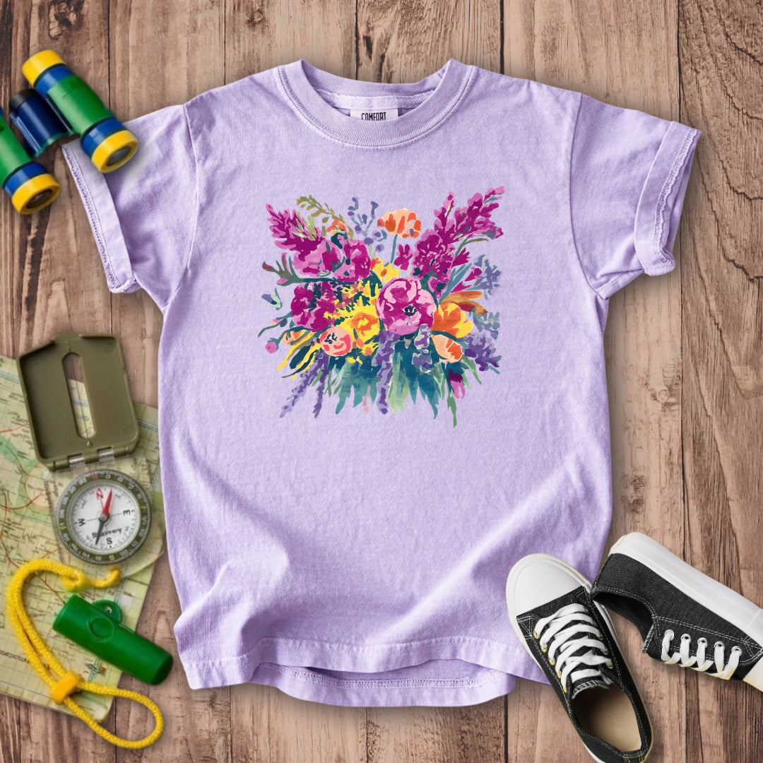Painted Wildflower Bouquet Kids Cotton T-Shirt