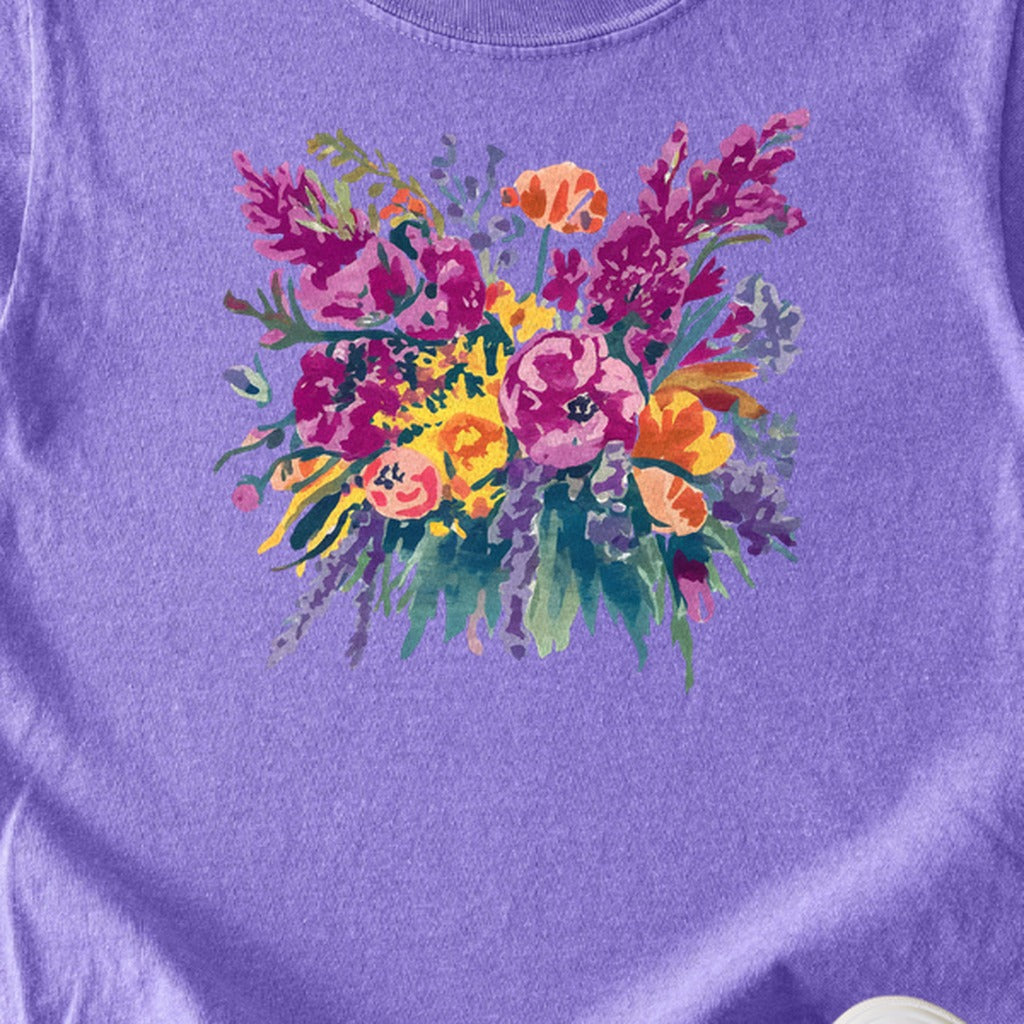 Painted Wildflower Bouquet Kids Cotton T-Shirt