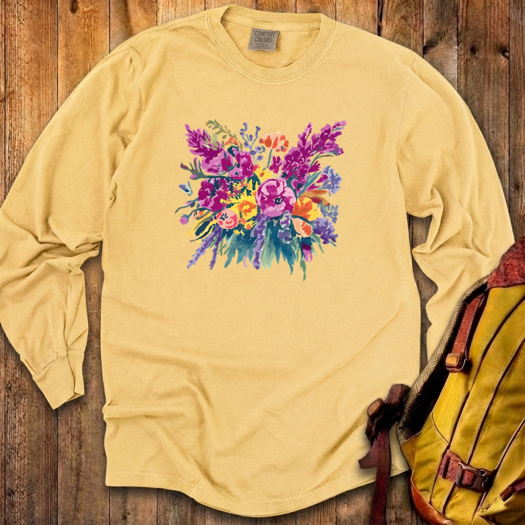 Painted Wildflower Bouquet Cotton Long Sleeve