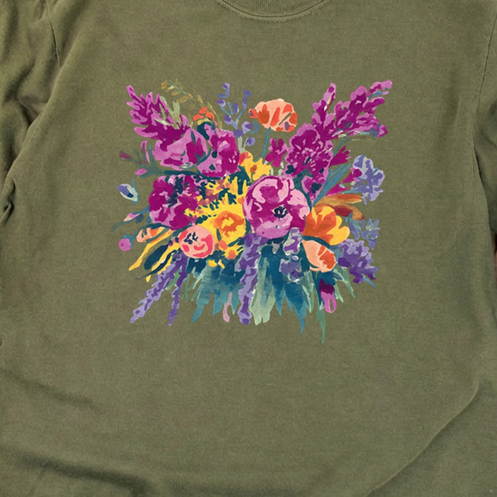 Painted Wildflower Bouquet Cotton Long Sleeve