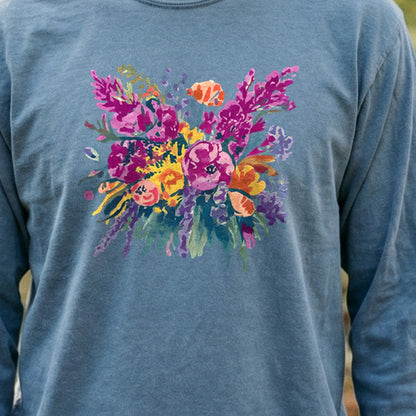 Painted Wildflower Bouquet Cotton Long Sleeve