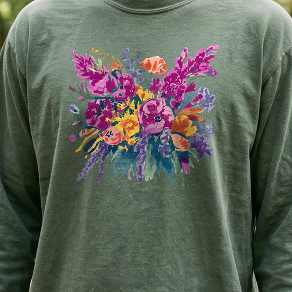 Painted Wildflower Bouquet Cotton Long Sleeve