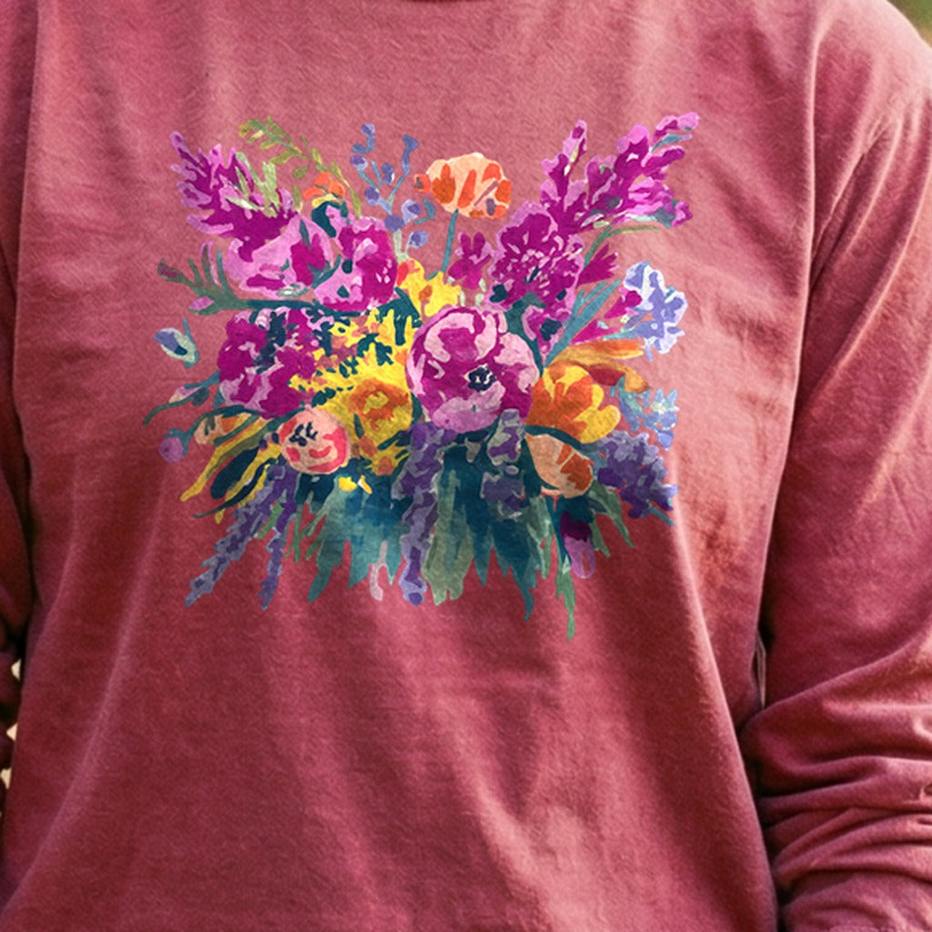 Painted Wildflower Bouquet Cotton Long Sleeve