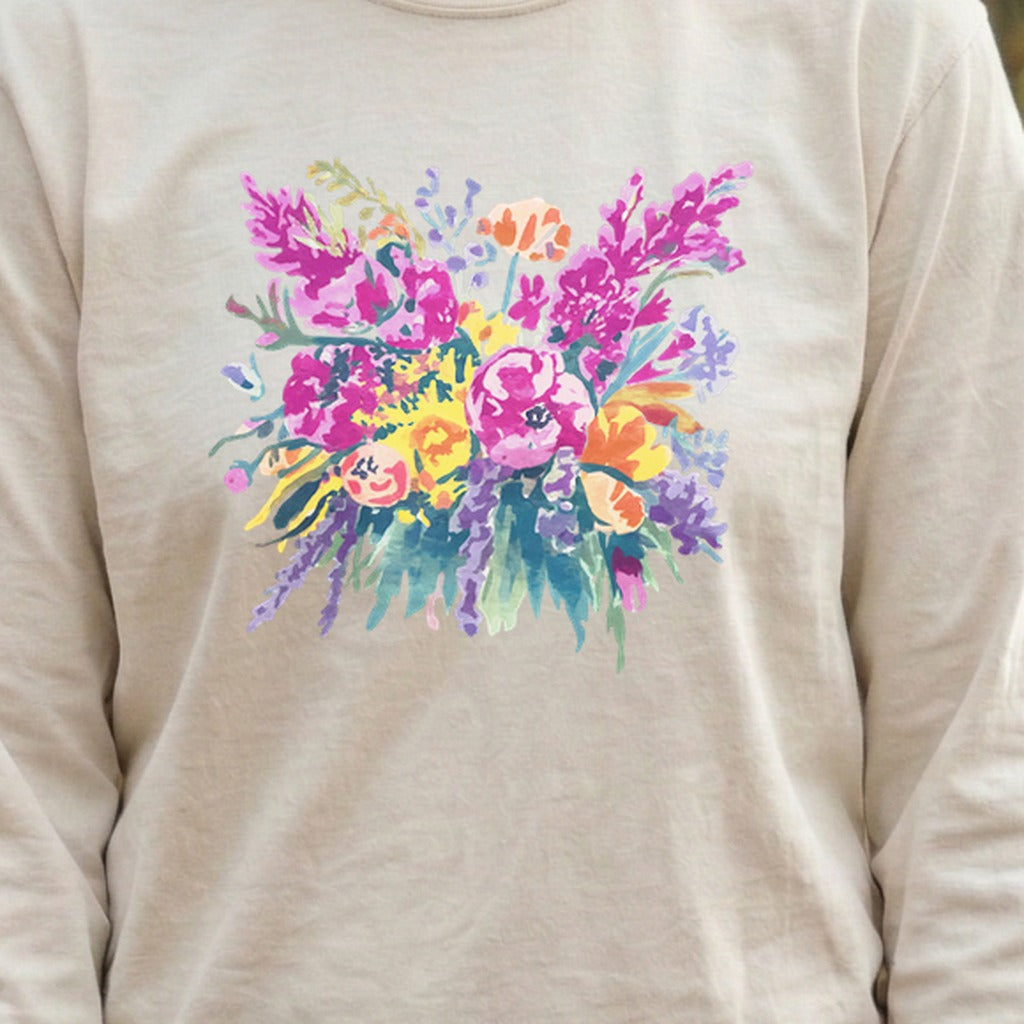 Painted Wildflower Bouquet Cotton Long Sleeve