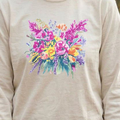 Painted Wildflower Bouquet Cotton Long Sleeve