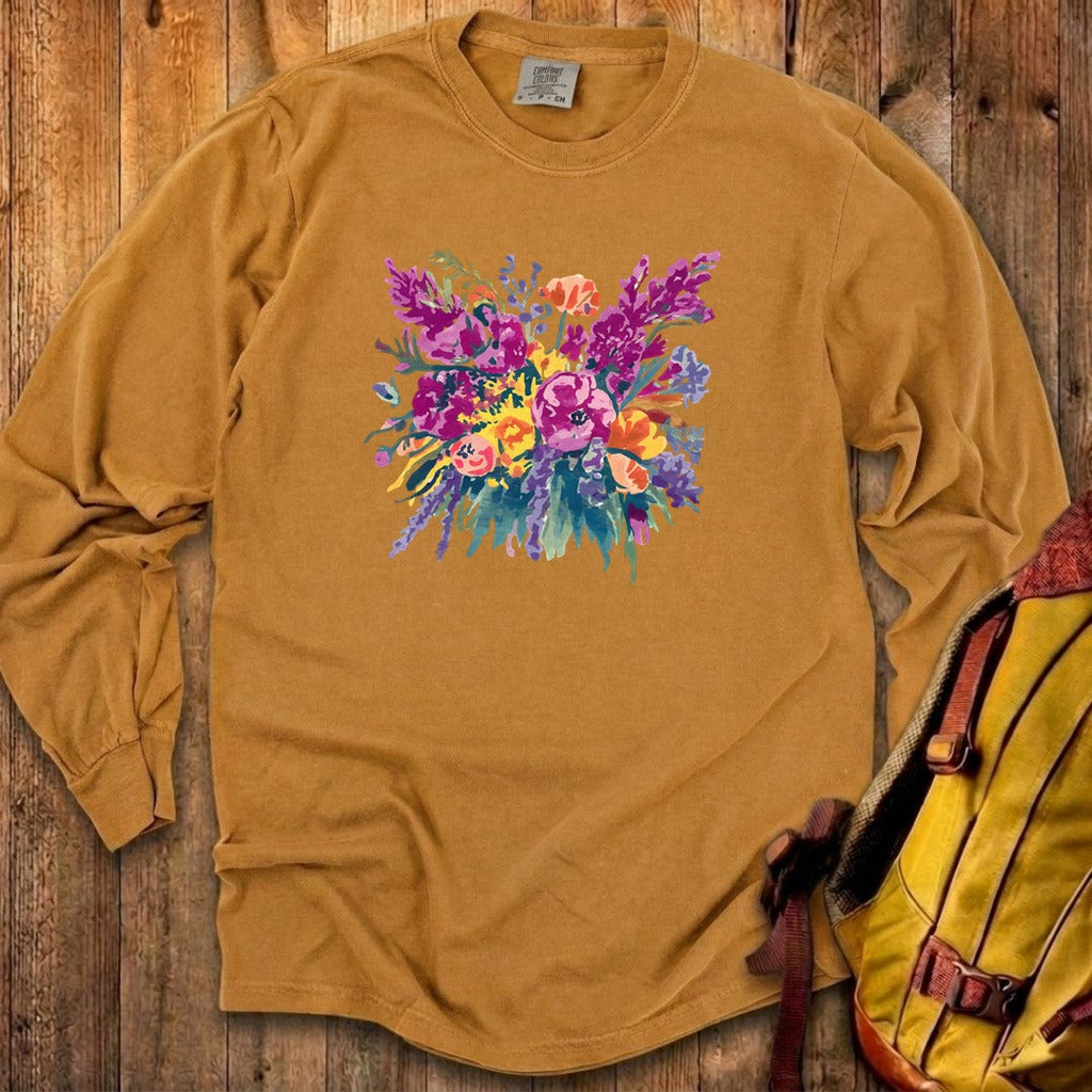 Painted Wildflower Bouquet Cotton Long Sleeve