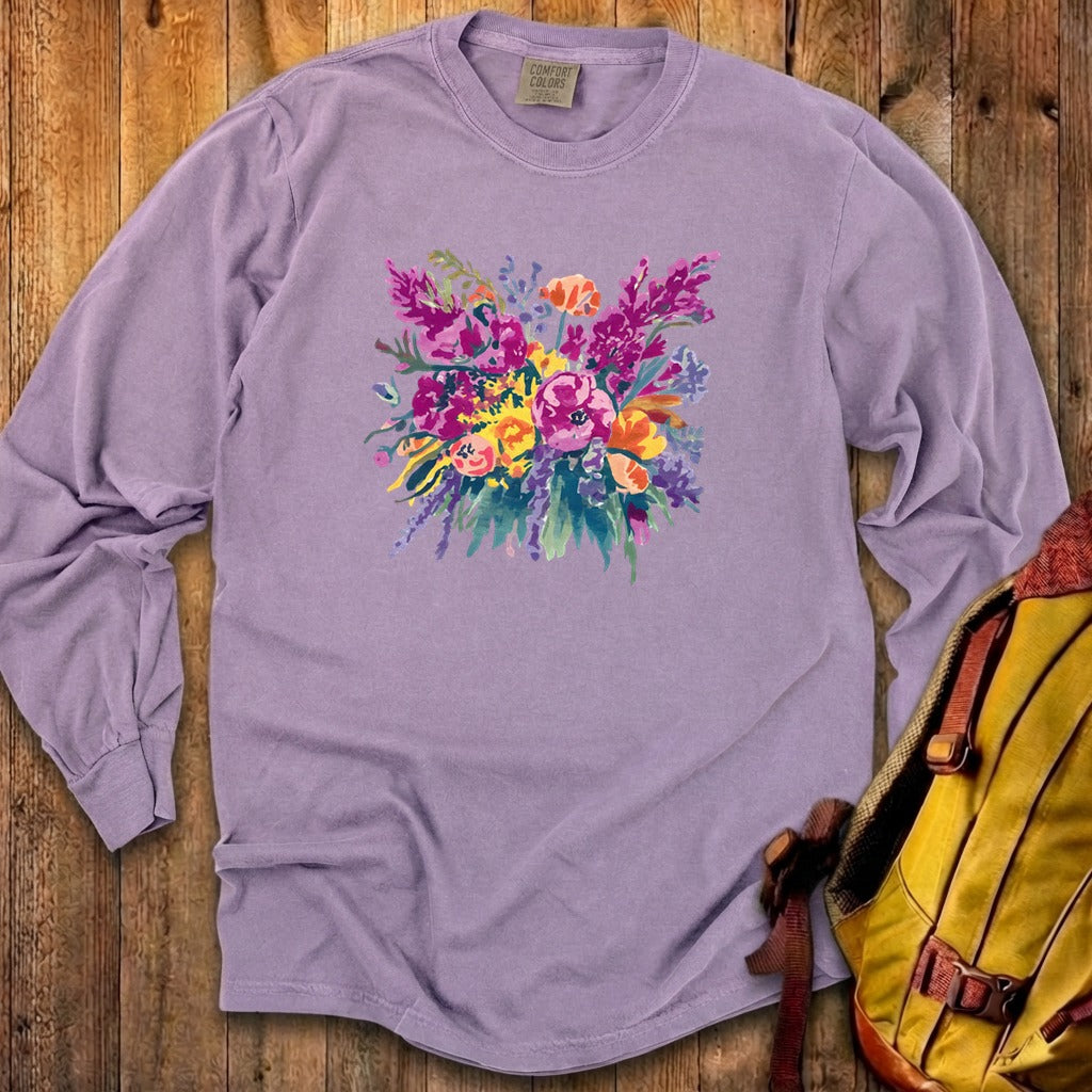 Painted Wildflower Bouquet Cotton Long Sleeve