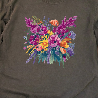 Painted Wildflower Bouquet Cotton Long Sleeve