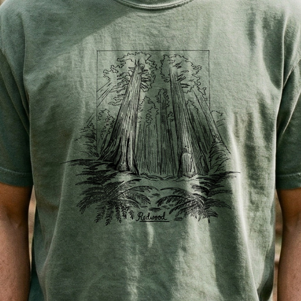 Redwood Line Drawing Cotton T-Shirt