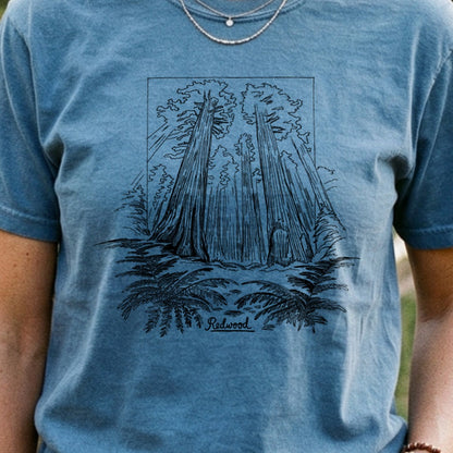 Redwood Line Drawing Cotton T-Shirt