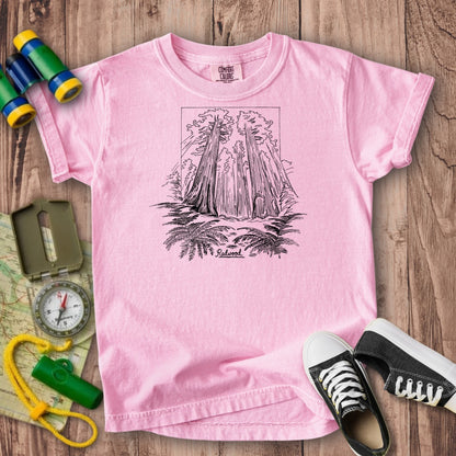 Redwood Line Drawing Kids Cotton T-Shirt