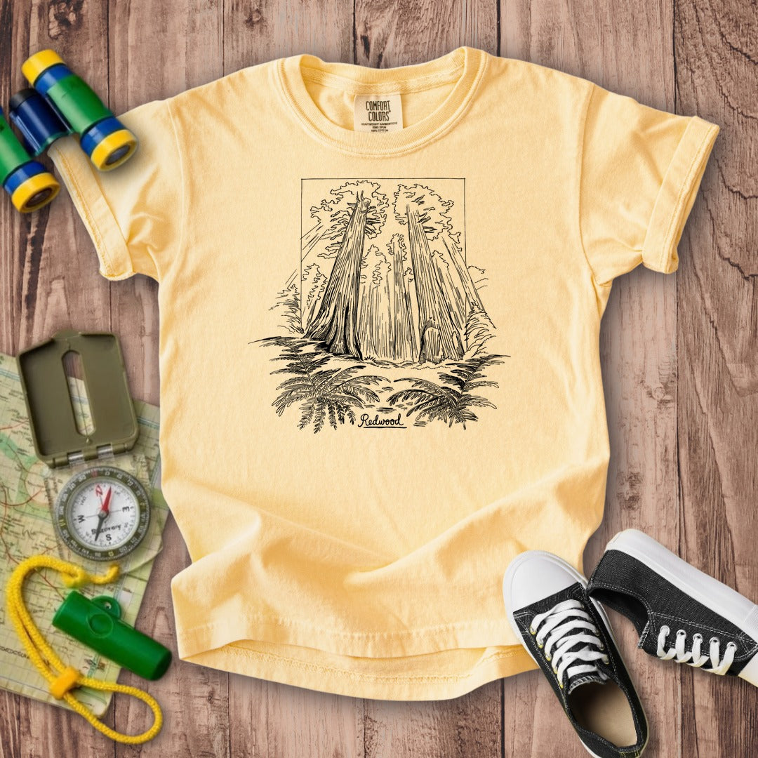 Redwood Line Drawing Kids Cotton T-Shirt