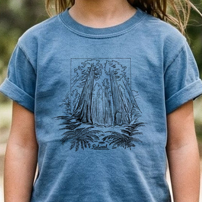 Redwood Line Drawing Kids Cotton T-Shirt