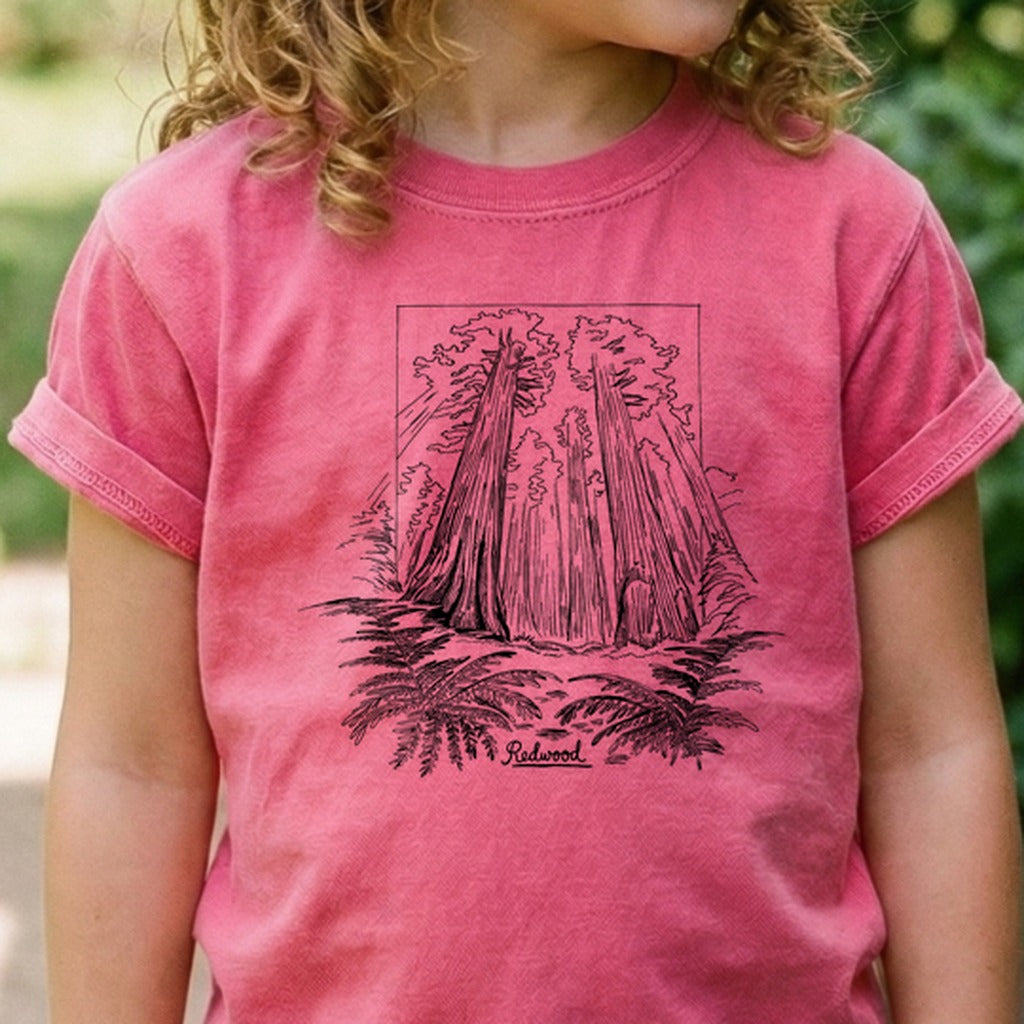 Redwood Line Drawing Kids Cotton T-Shirt