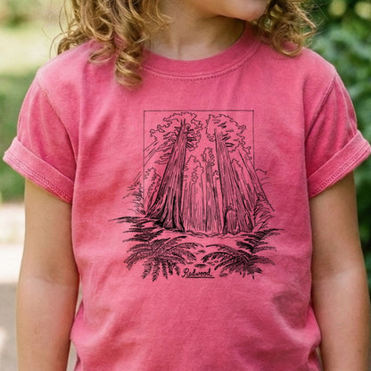 Redwood Line Drawing Kids Cotton T-Shirt