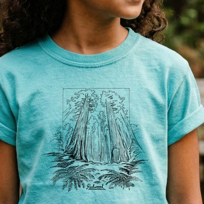 Redwood Line Drawing Kids Cotton T-Shirt