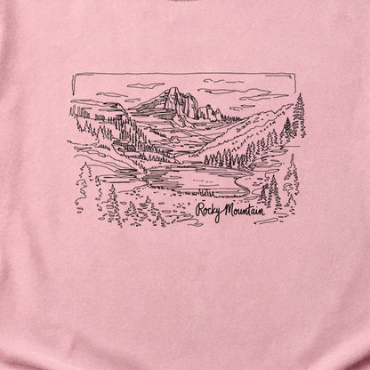 Rocky Mountain Line Drawing Cotton T-Shirt
