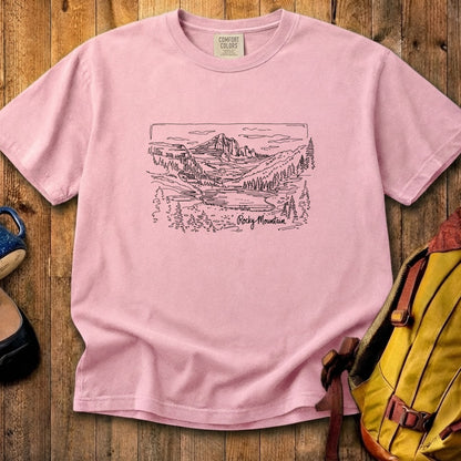 Rocky Mountain Line Drawing Cotton T-Shirt