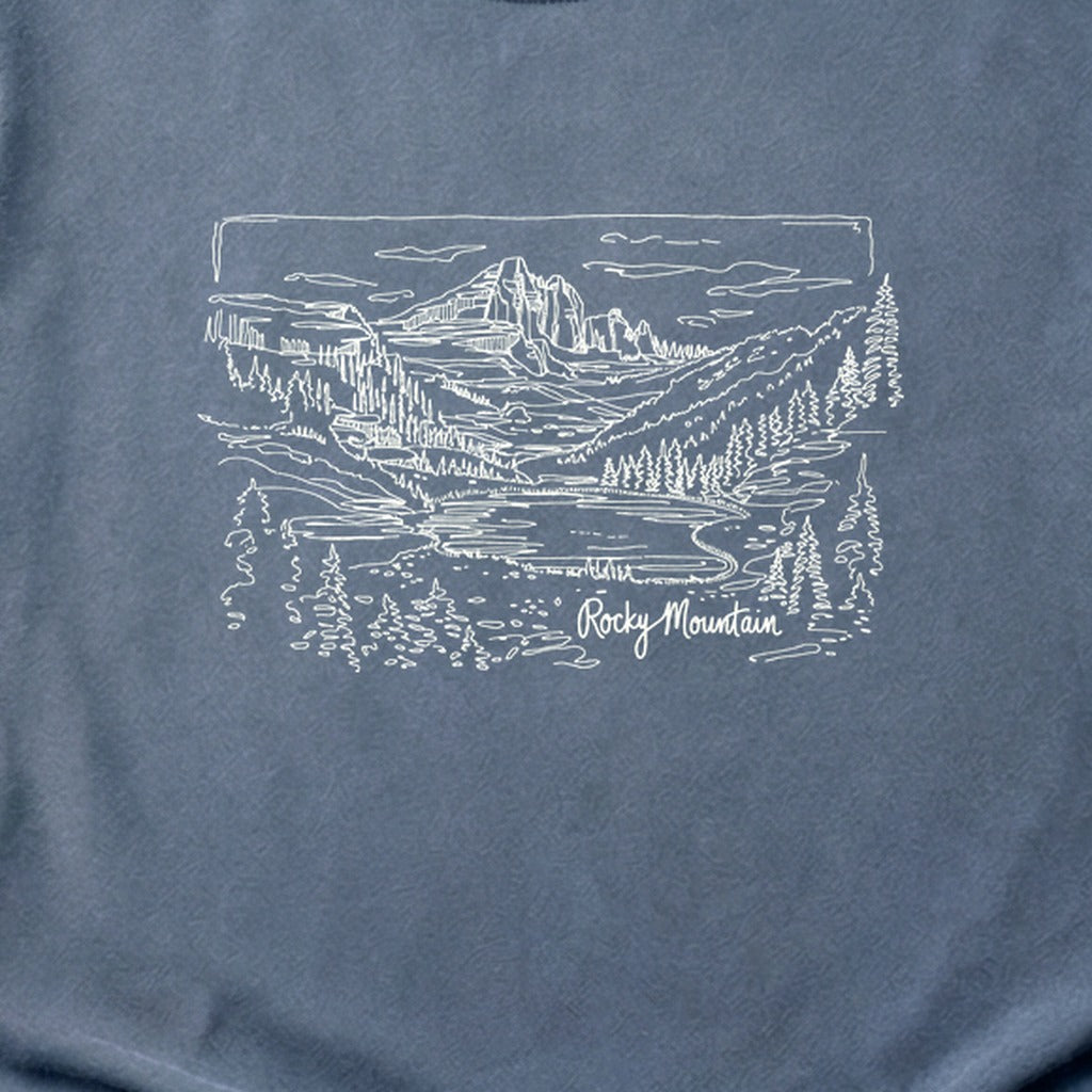 Rocky Mountain Line Drawing Cotton T-Shirt