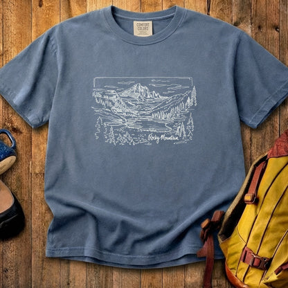 Rocky Mountain Line Drawing Cotton T-Shirt