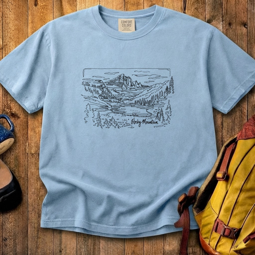 Rocky Mountain Line Drawing Cotton T-Shirt