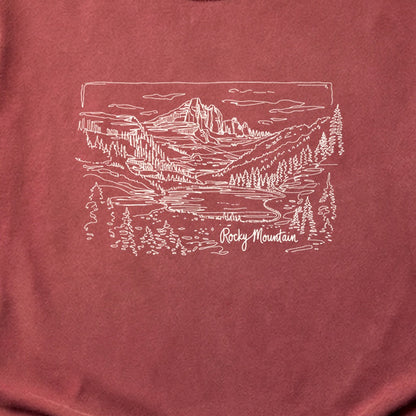 Rocky Mountain Line Drawing Cotton T-Shirt
