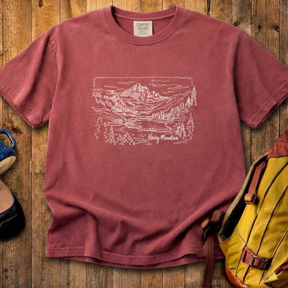 Rocky Mountain Line Drawing Cotton T-Shirt