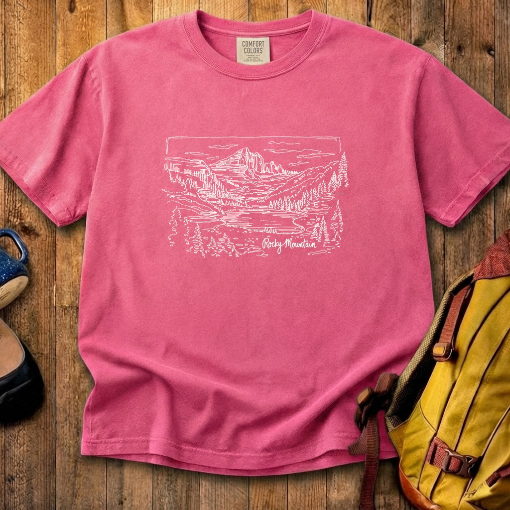 Rocky Mountain Line Drawing Cotton T-Shirt
