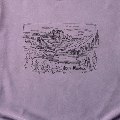 Rocky Mountain Line Drawing Cotton T-Shirt